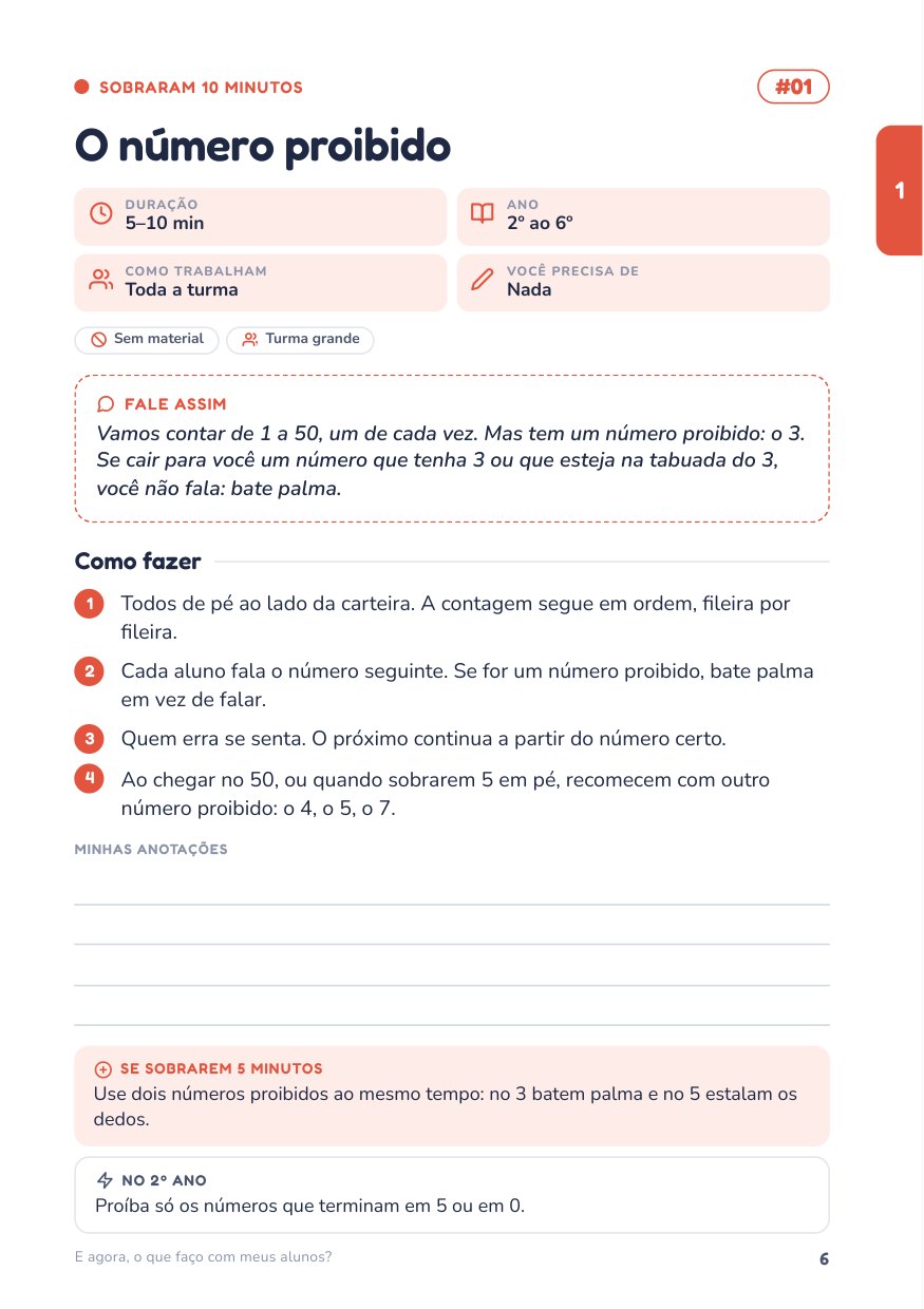 Página de atividade da cartilha com instruções completas